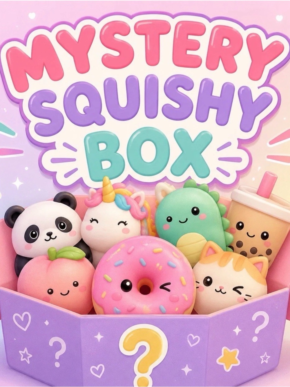 Mystery Squishy Box - Assorted Pastel Plush Toys (Pink, Purple, Green)